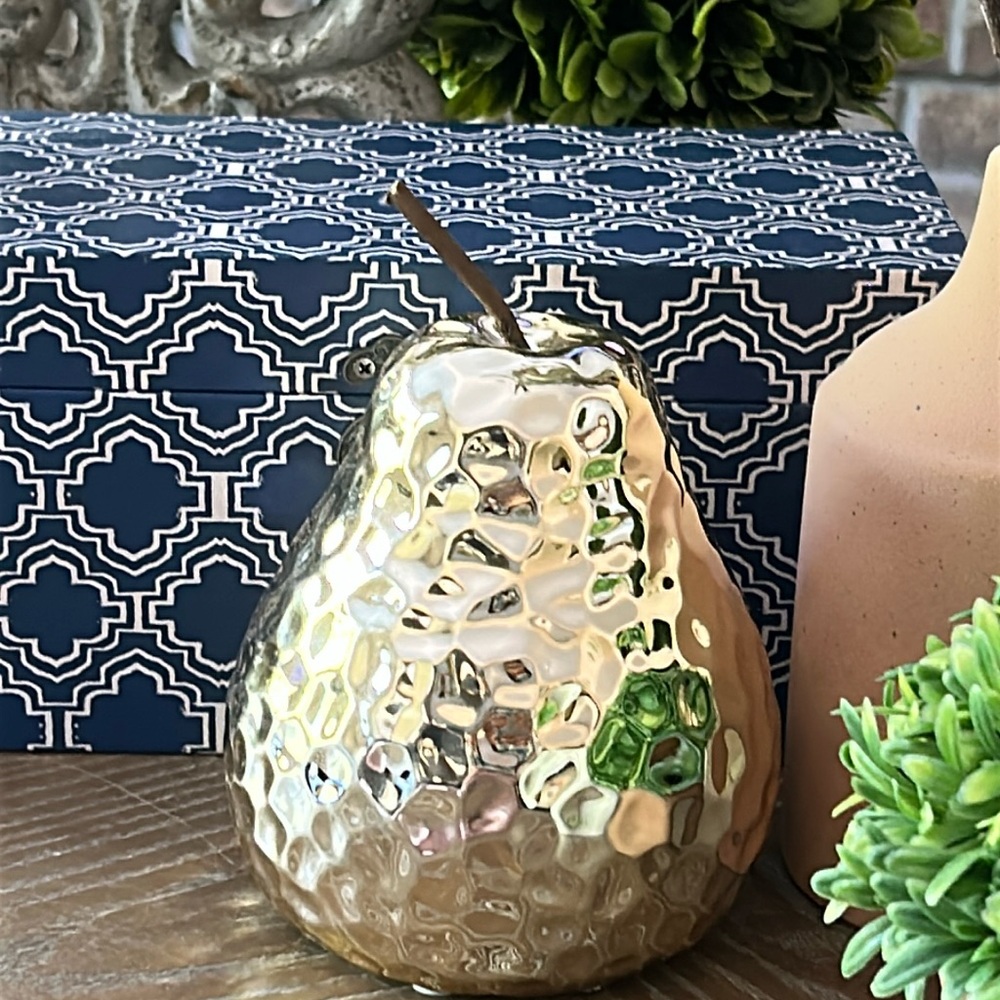 NEW! Shabby Chic Bohemian Large Metallic Gold Ceramic Fall Harvest Pear